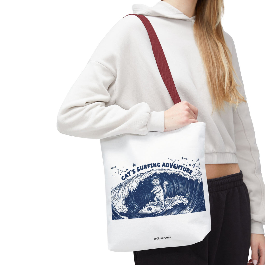 Cat's Surfing Adventure Tote Bag | Vintage Ocean Graphic Canvas Bag