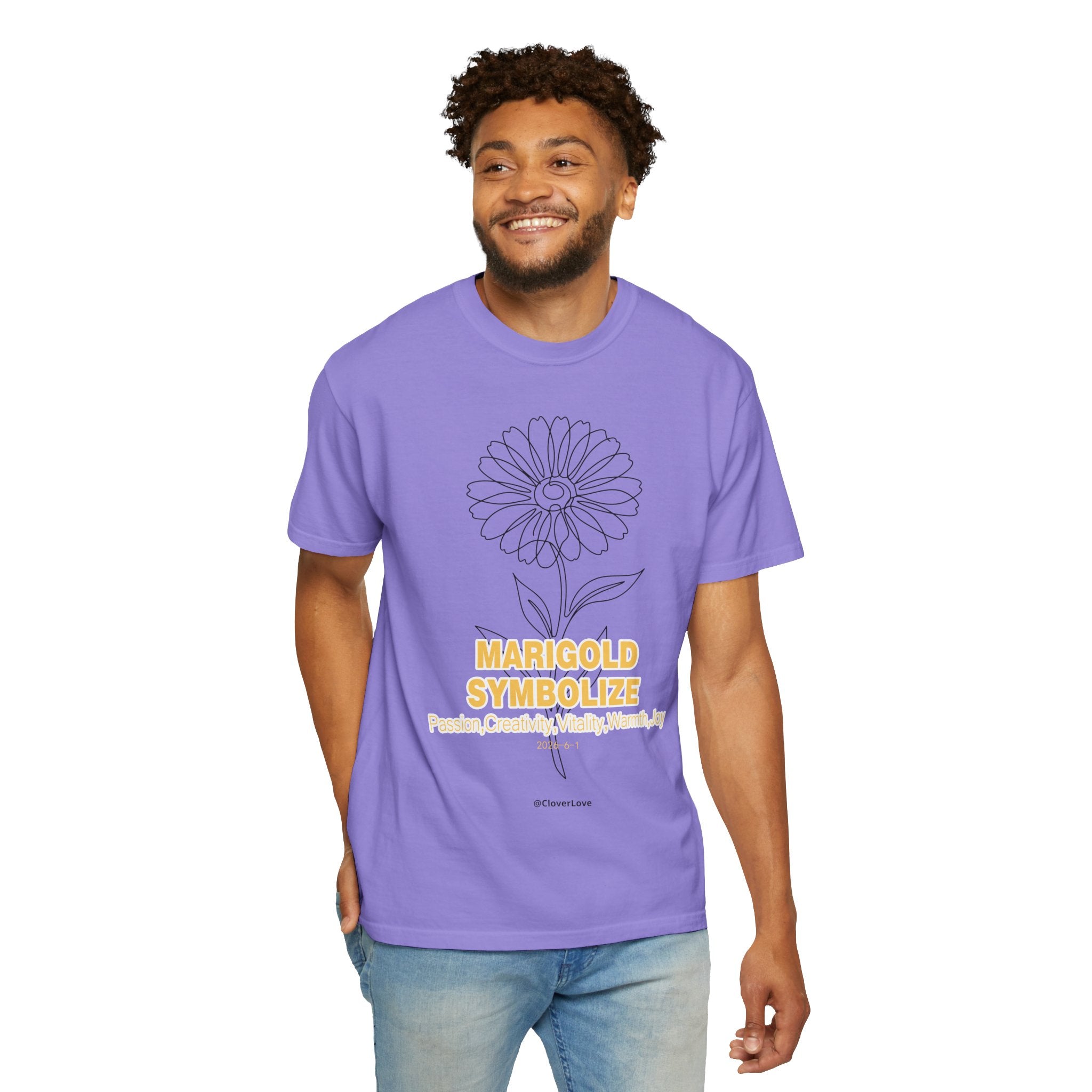 Marigold Flower T-Shirt - Botanical Graphic Shirt for Flower Lovers