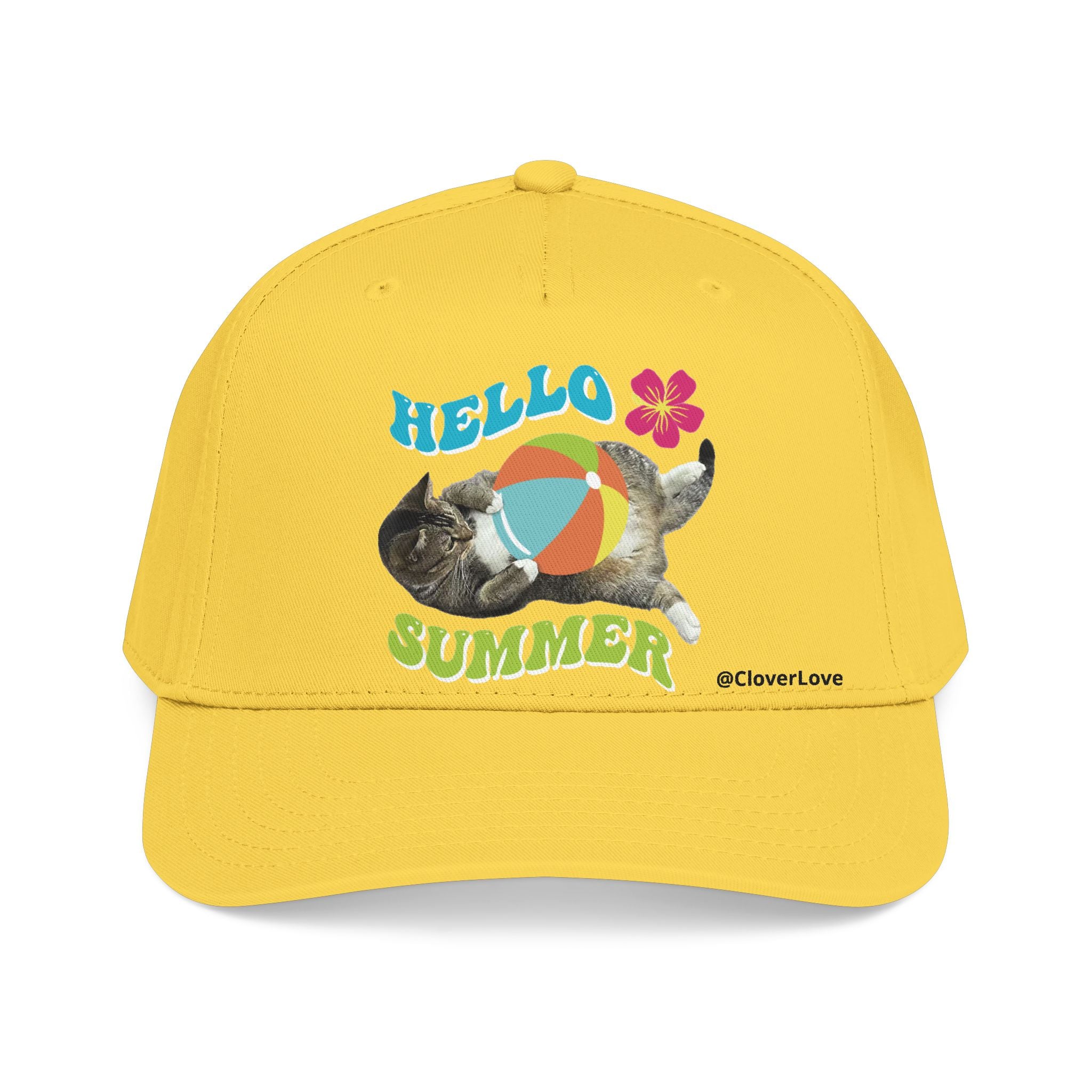 Hello Summer Cat Hat | Cute Cat Baseball Cap With Beach Ball Design
