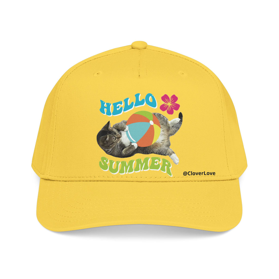 Hello Summer Cat Hat | Cute Cat Baseball Cap With Beach Ball Design