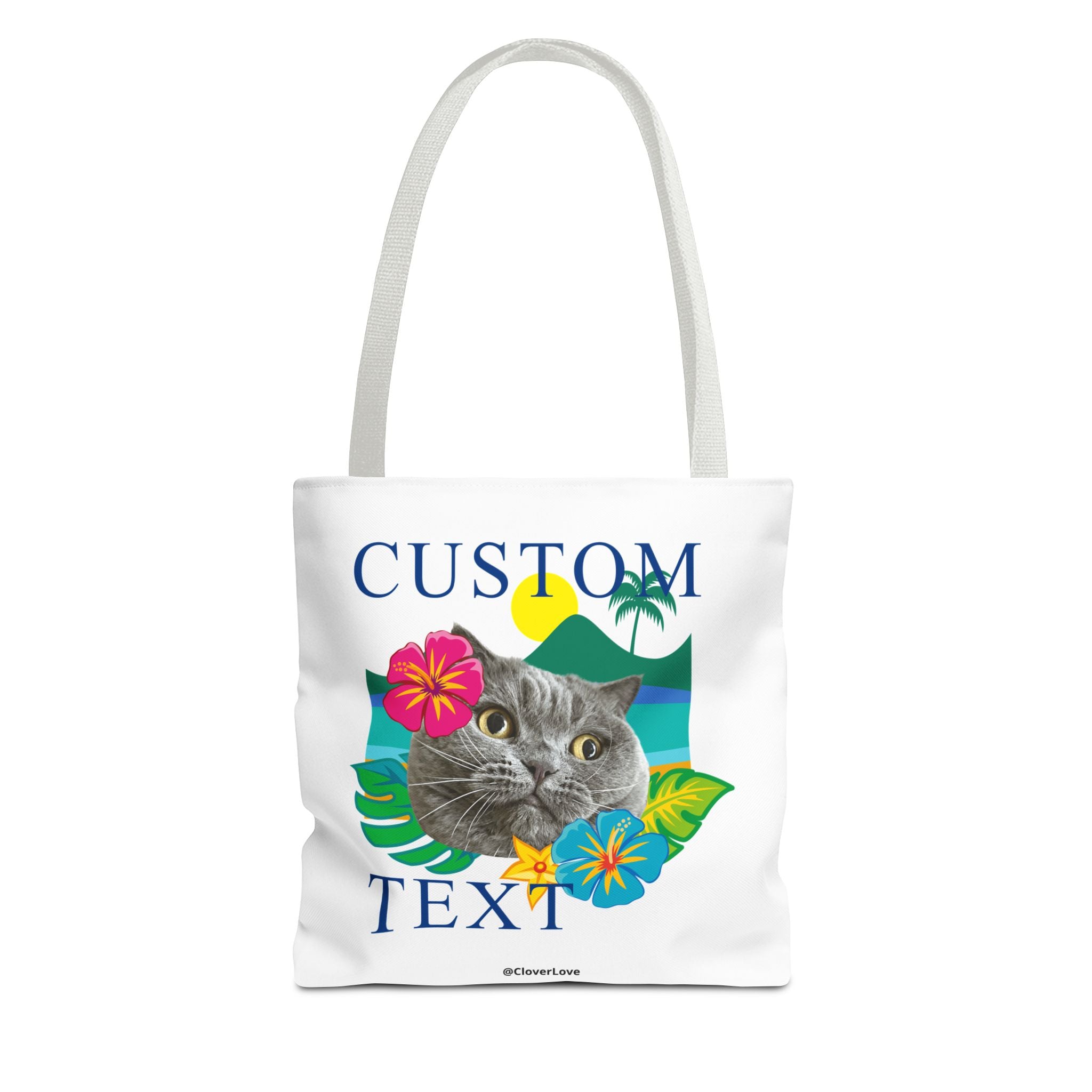 Tropical Cat Tote Bag | Personalized Pet Photo Canvas Bag