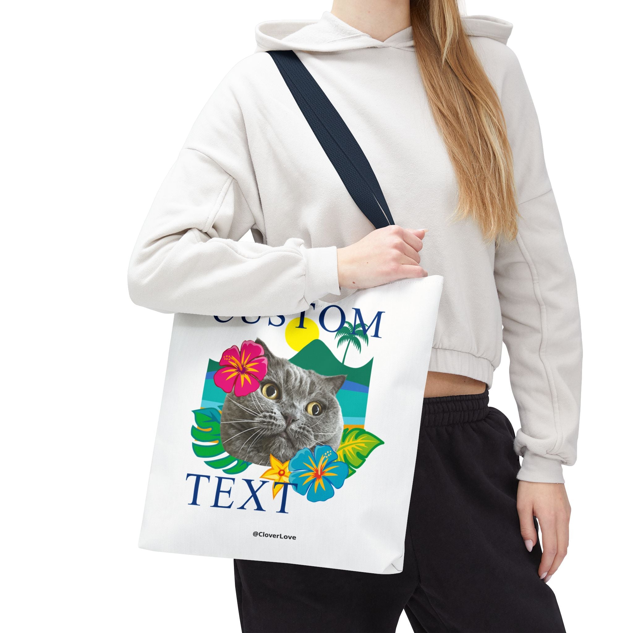 Tropical Cat Tote Bag | Personalized Pet Photo Canvas Bag