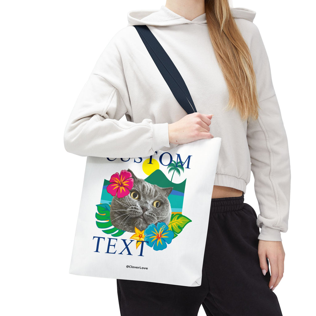 Tropical Cat Tote Bag | Personalized Pet Photo Canvas Bag
