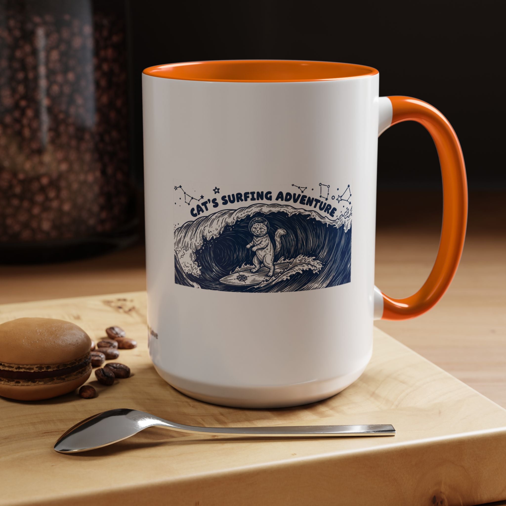 Cat's Surfing Adventure Ocean Wave Mug - Cute Cat Lover Coffee Cup