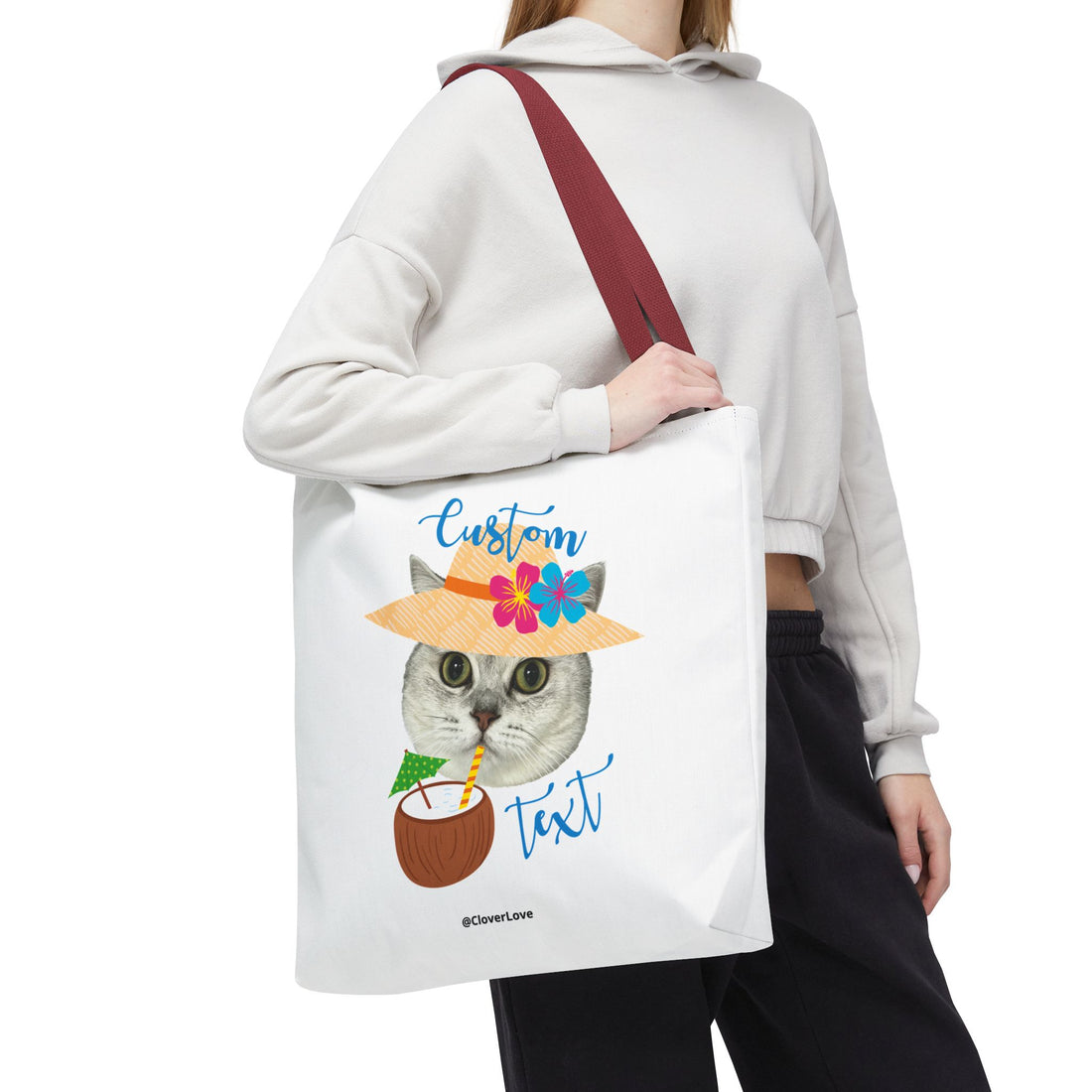 Summer Cat Tote Bag | Personalized Pet Photo Canvas Bag