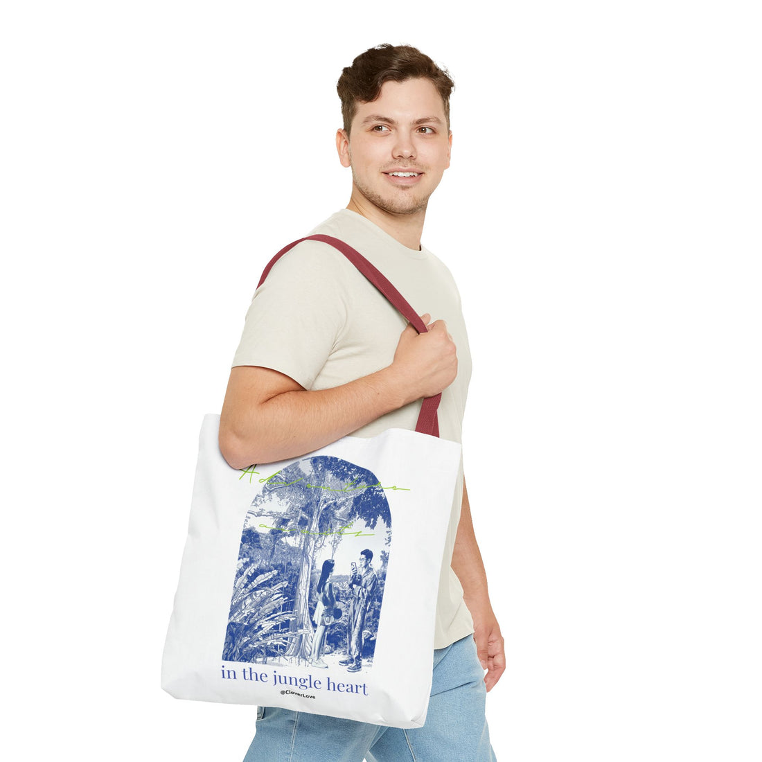In The Jungle Heart Travel Tote Bag | Vintage Jungle Adventure Canvas Tote Bag