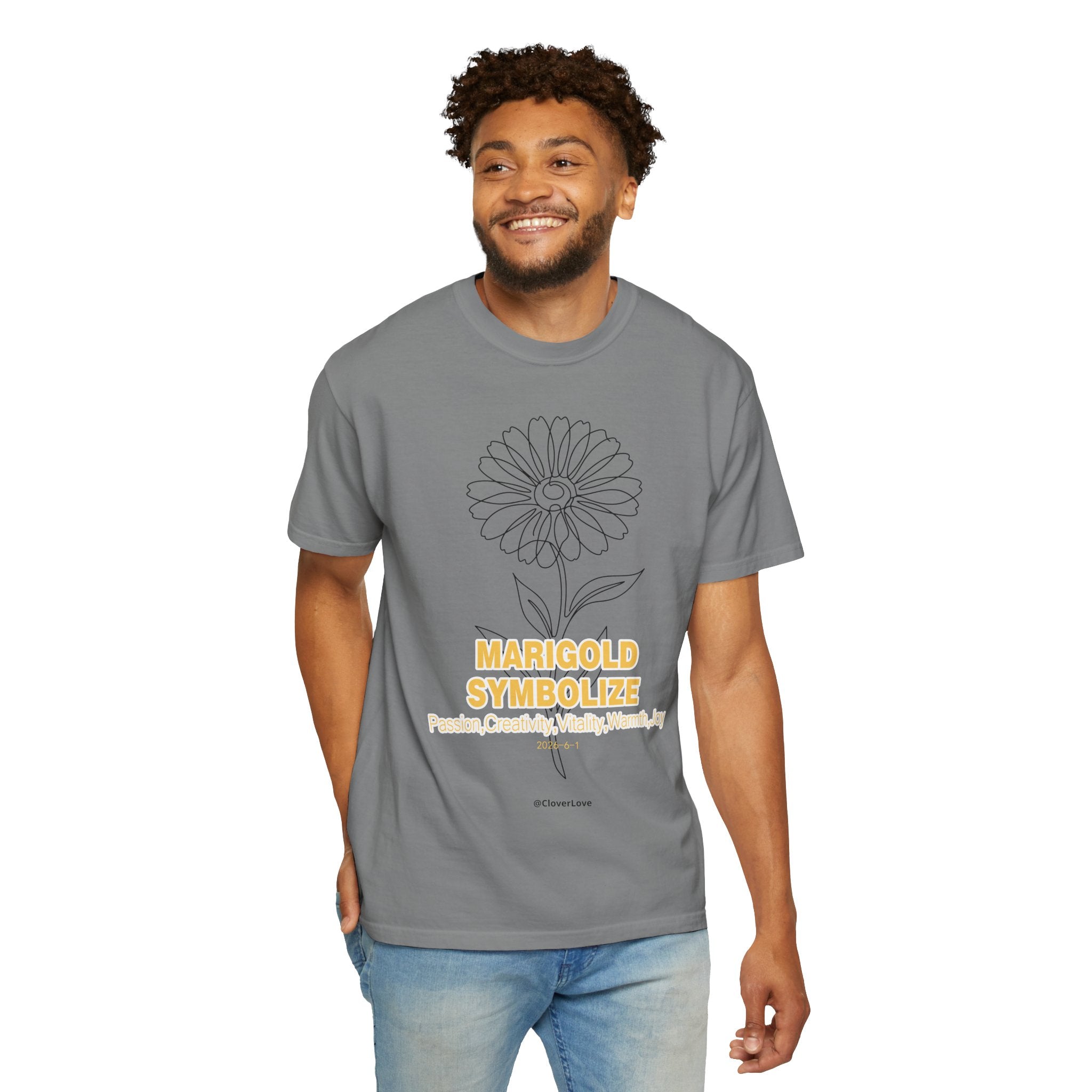 Marigold Flower T-Shirt - Botanical Graphic Shirt for Flower Lovers