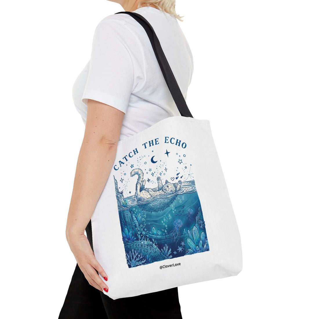 Cat Ocean Adventure Tote Bag | Vintage Underwater Graphic Canvas Bag