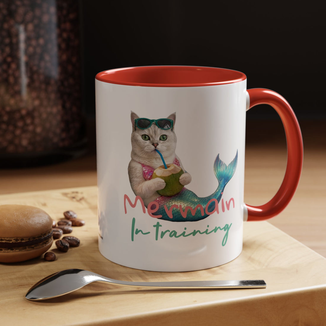 Meerjungfrauenkatze Sommer Tasse | Personalisierte Katzenkaffeetasse mit individuellem Text