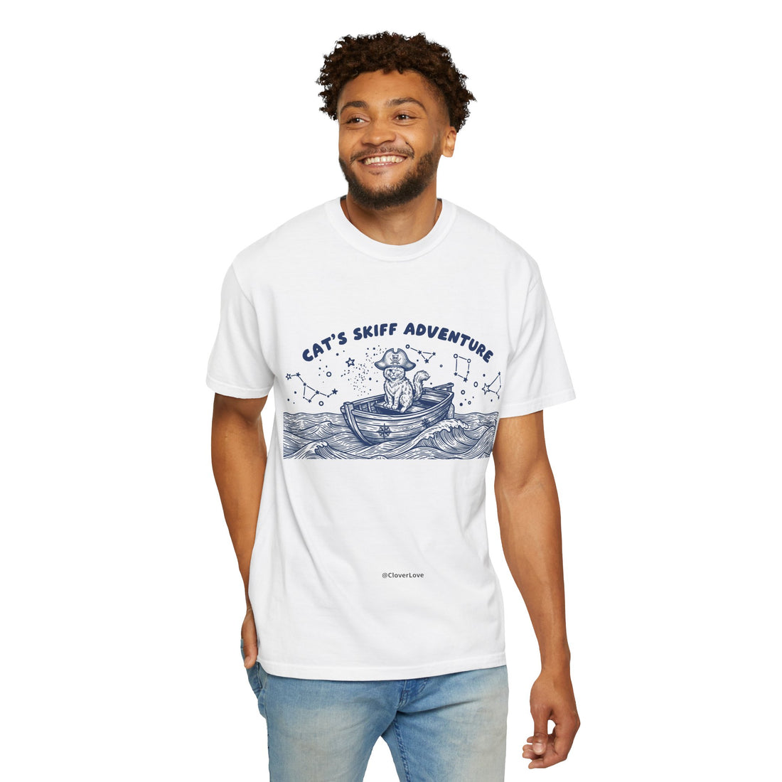 Cat’s Skiff Adventure T-Shirt - Vintage Ocean Boat Graphic Tee for Cat Lovers
