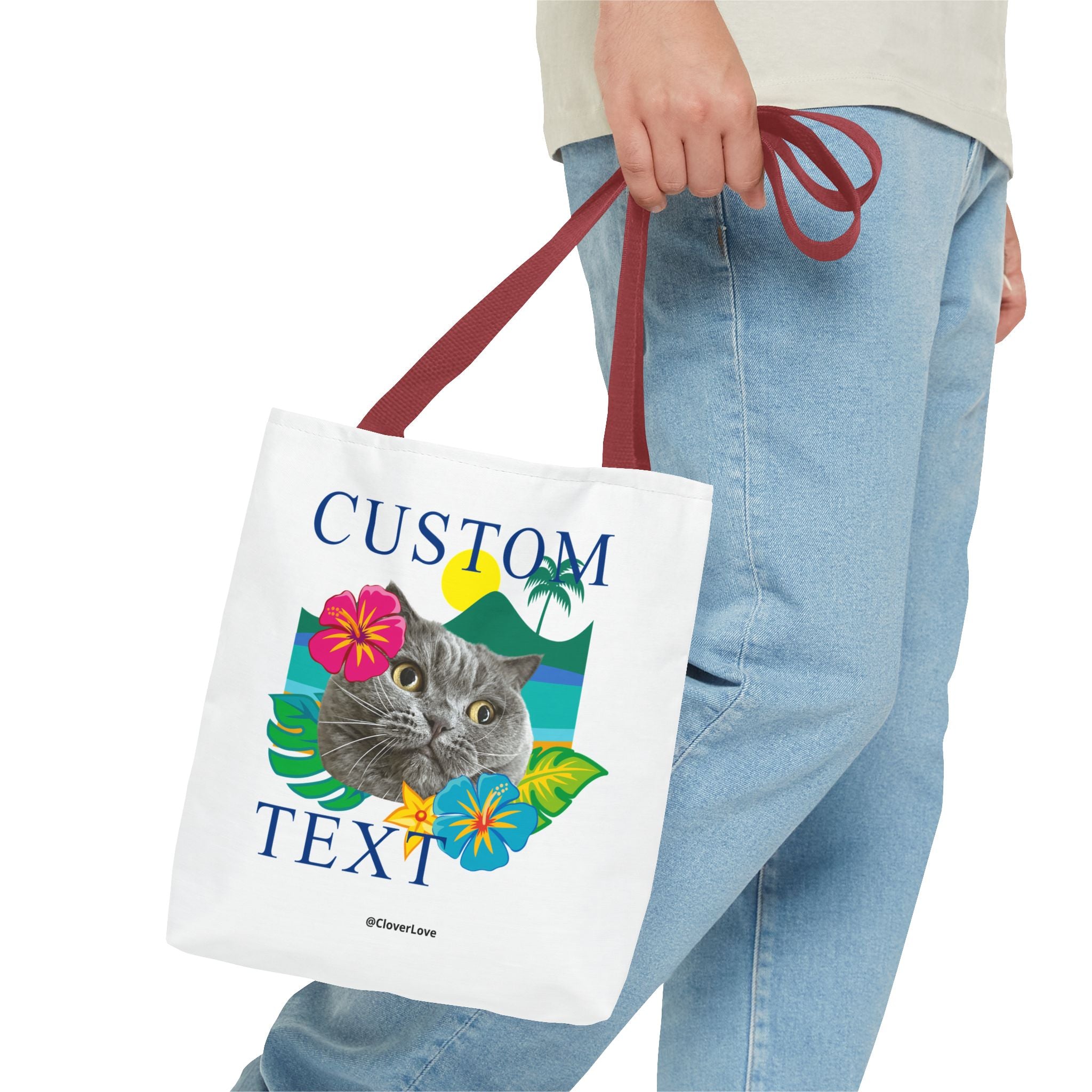 Tropical Cat Tote Bag | Personalized Pet Photo Canvas Bag