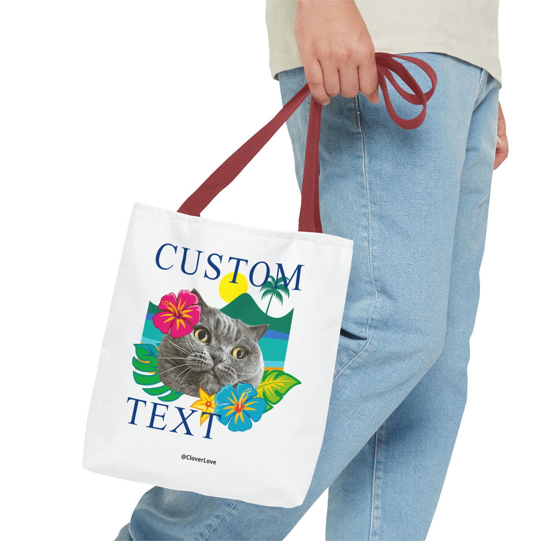 Tropical Cat Tote Bag | Personalized Pet Photo Canvas Bag