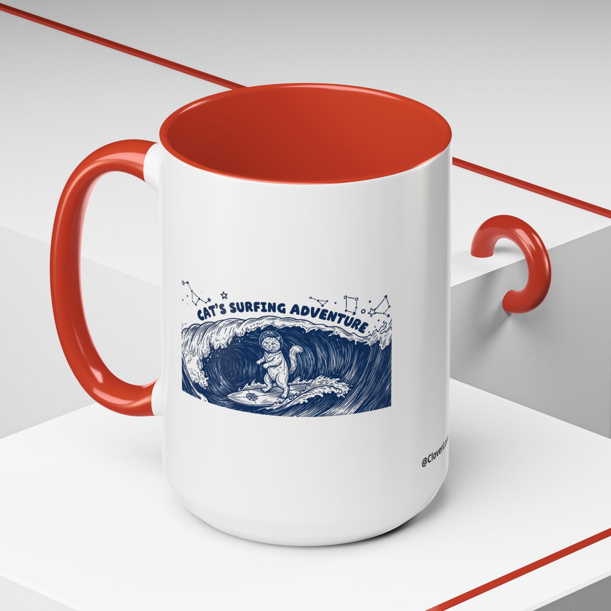 Cat's Surfing Adventure Ocean Wave Mug - Cute Cat Lover Coffee Cup