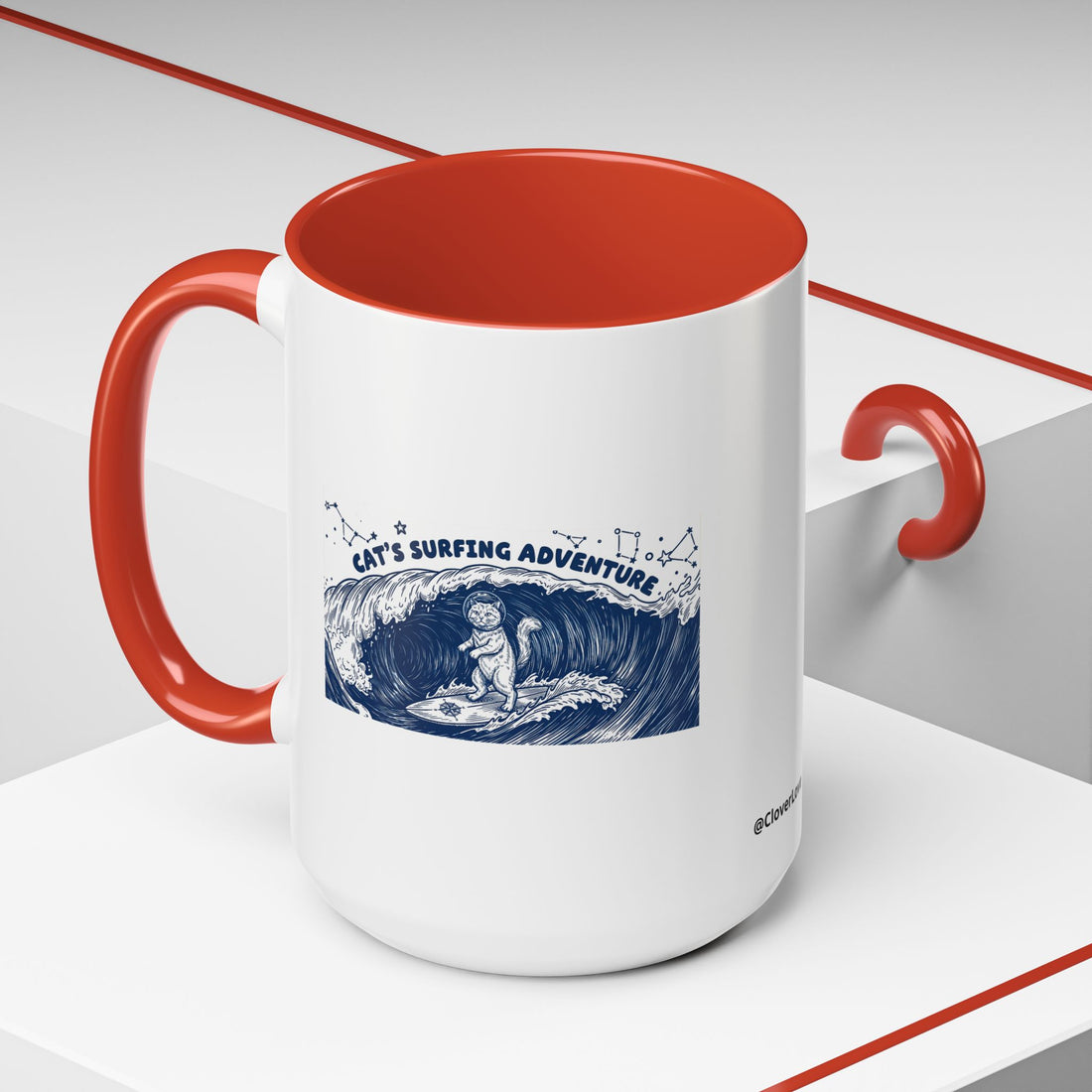 Cat's Surfing Adventure Ocean Wave Mug - Cute Cat Lover Coffee Cup