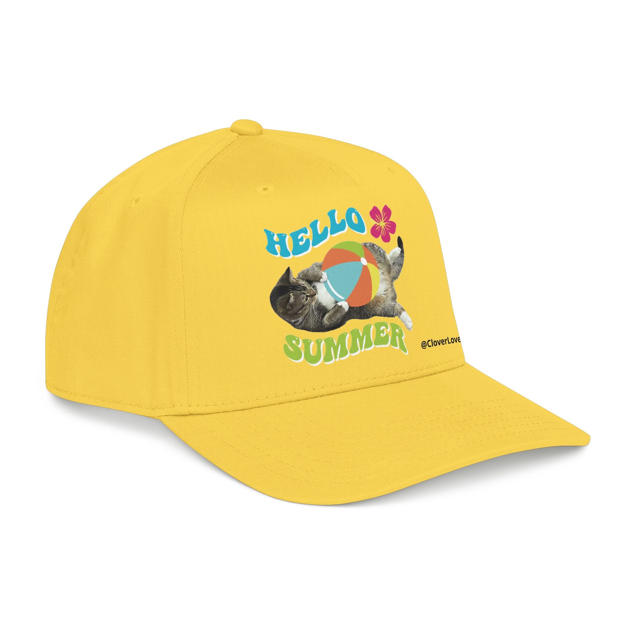 Hello Summer Cat Hat | Cute Cat Baseball Cap With Beach Ball Design