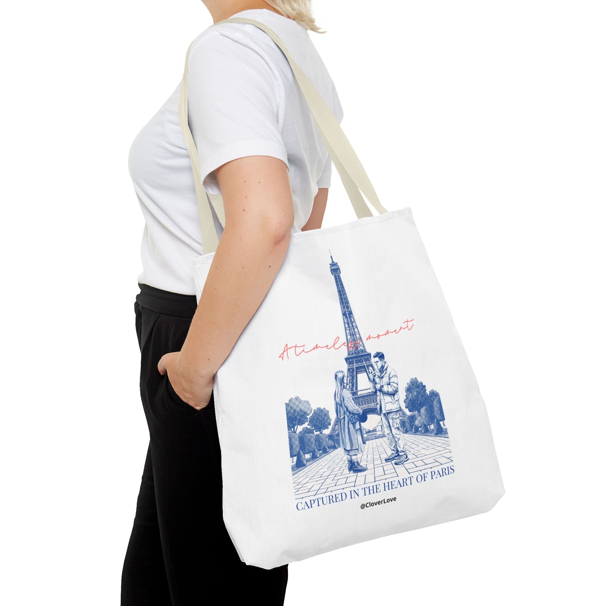 Paris Travel Tote Bag | Vintage Eiffel Tower Couple Canvas Bag