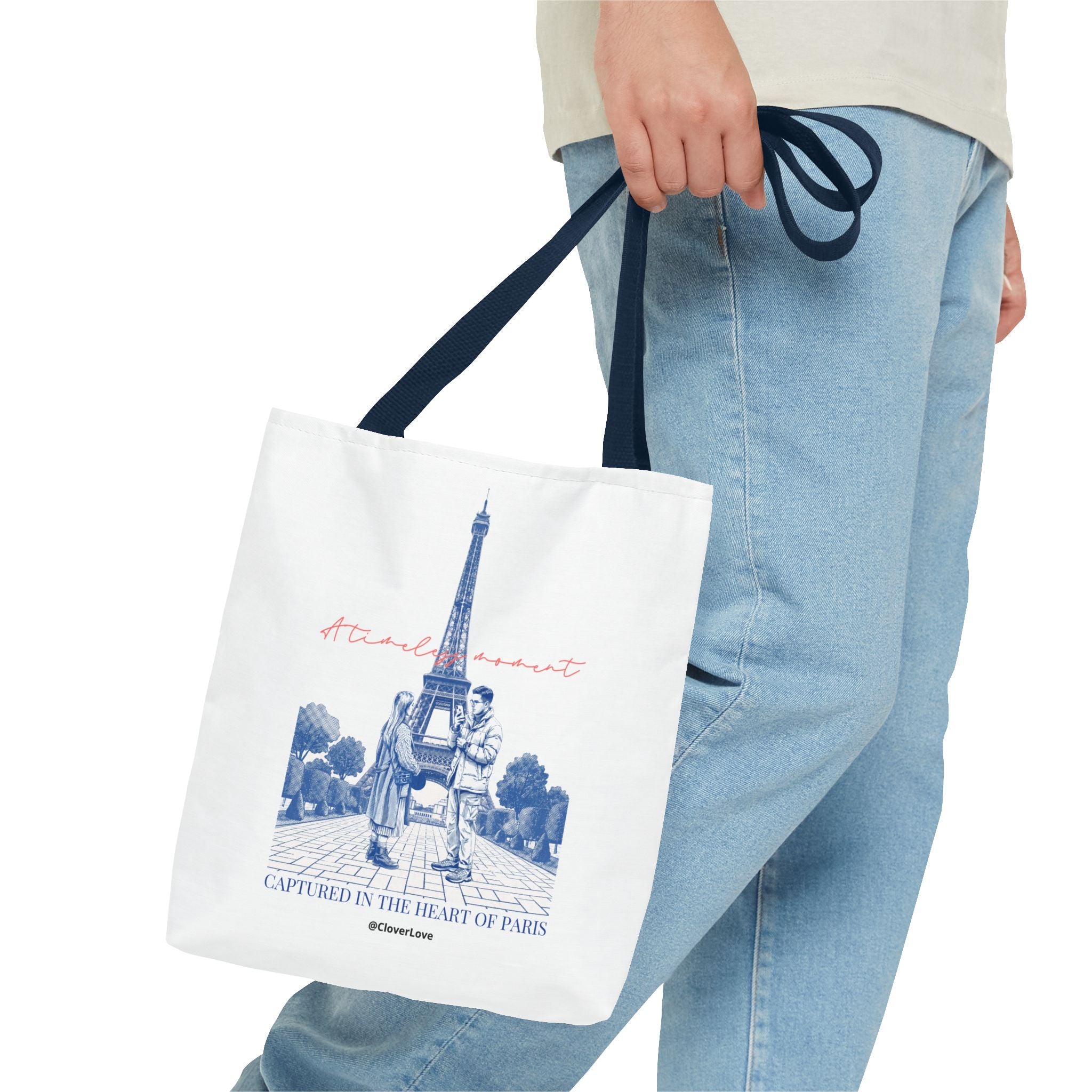 Paris Travel Tote Bag | Vintage Eiffel Tower Couple Canvas Bag