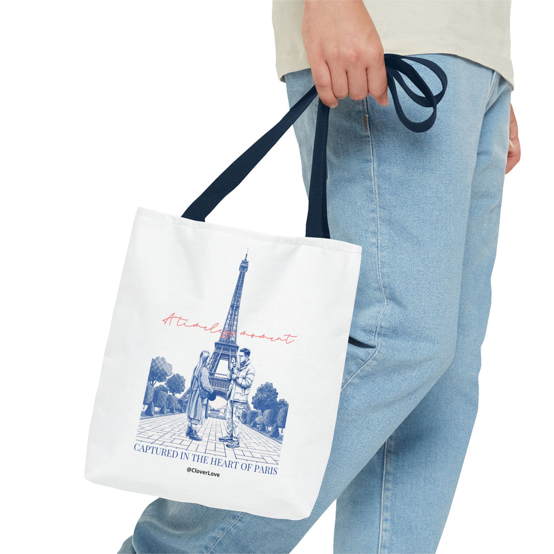 Paris Travel Tote Bag | Vintage Eiffel Tower Couple Canvas Bag
