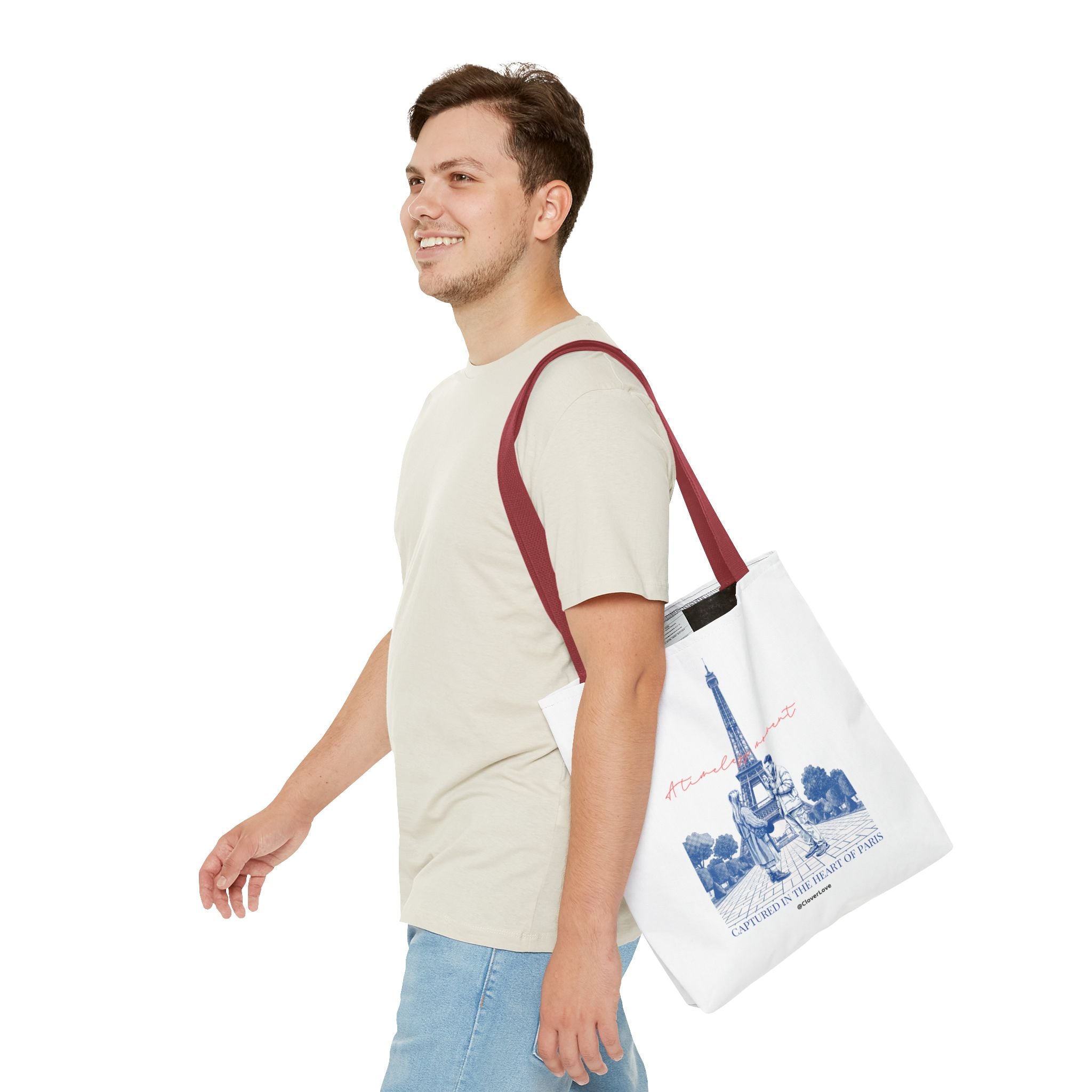 Paris Travel Tote Bag | Vintage Eiffel Tower Couple Canvas Bag