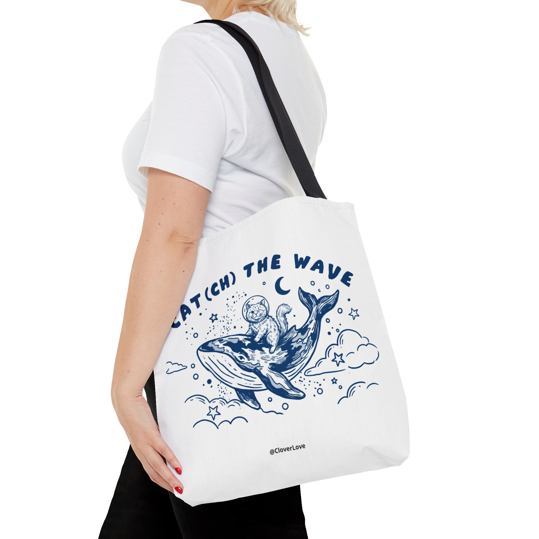 Cat Whale Adventure Tote Bag | Vintage Ocean Graphic Canvas Bag