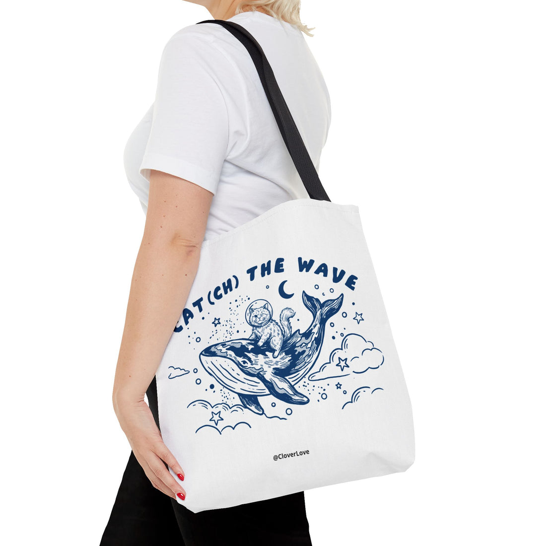 Cat Whale Adventure Tote Bag | Vintage Ocean Graphic Canvas Bag