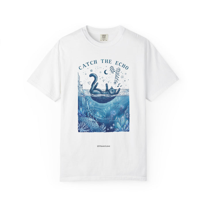 Cat in Ocean Fantasy T-Shirt - Vintage Blue Animal Shirt for Cat Lovers
