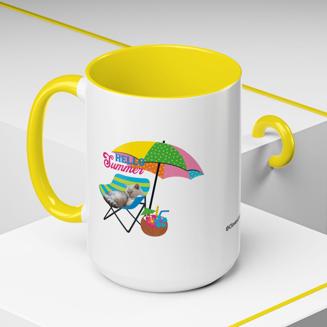 Personalized Summer Cat Mug | Custom Pet Portrait Coffee Cup