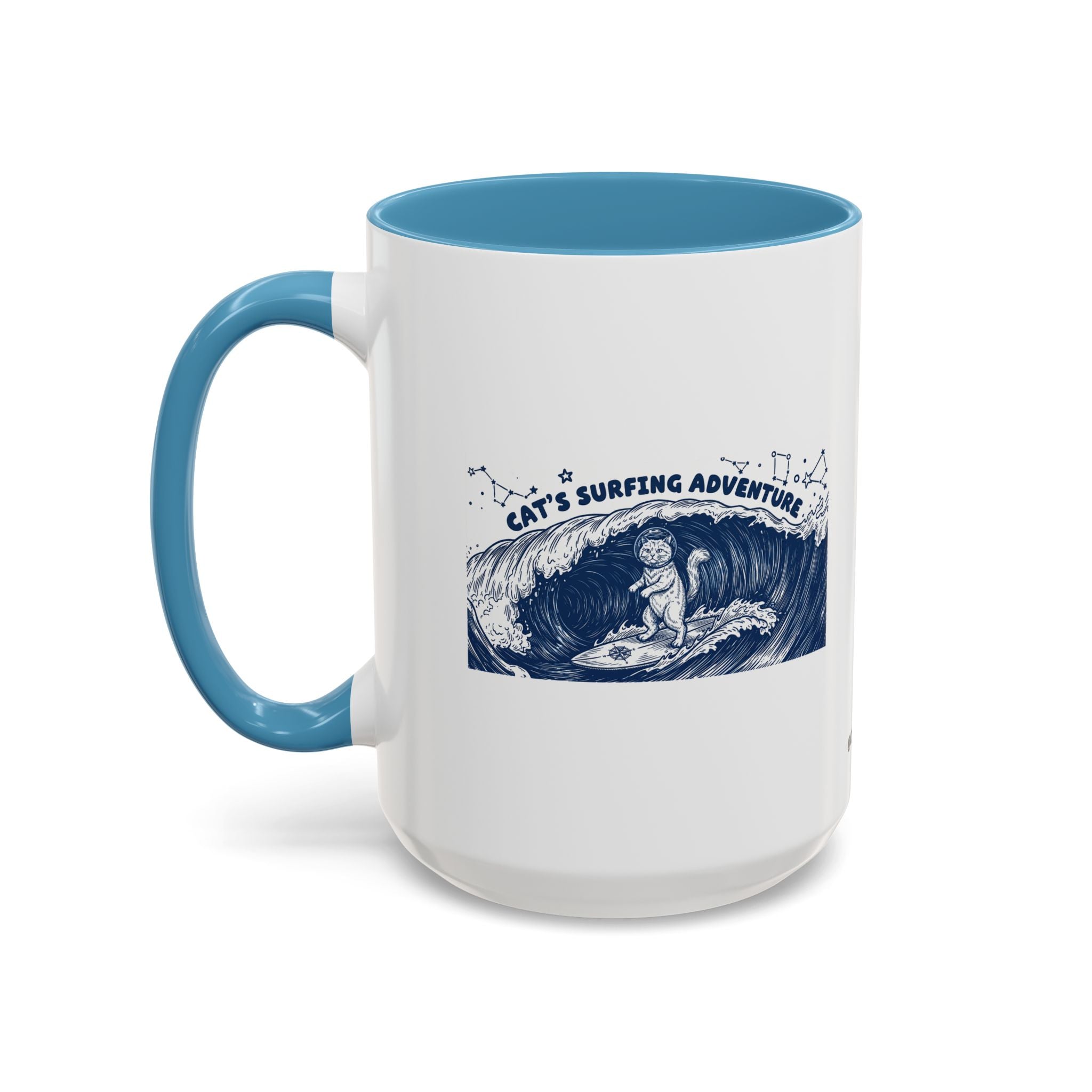 Cat's Surfing Adventure Ocean Wave Mug - Cute Cat Lover Coffee Cup