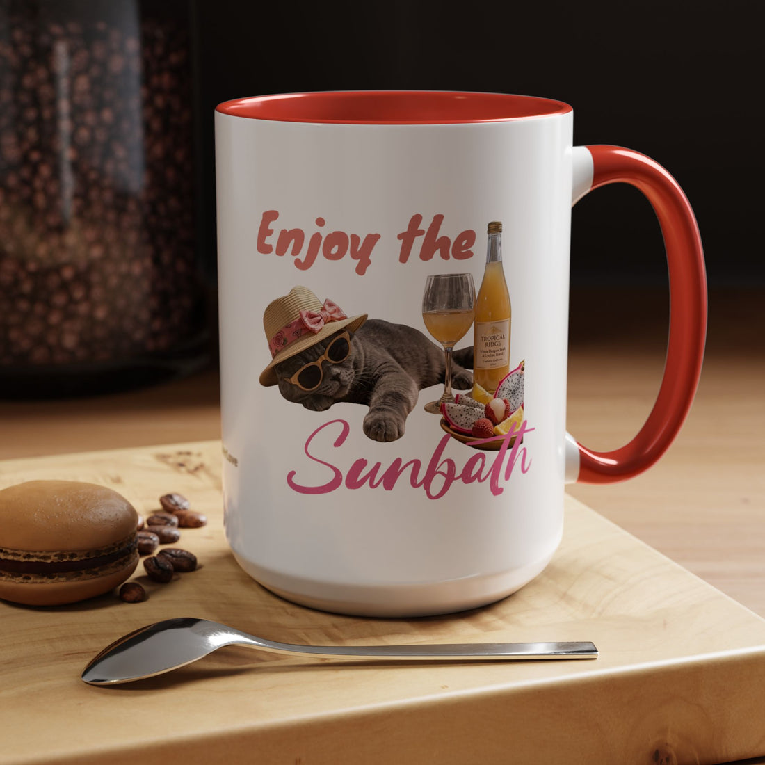 Summer Sunbathing Cat Mug | Personalized Cat Coffee Cup With Custom Text