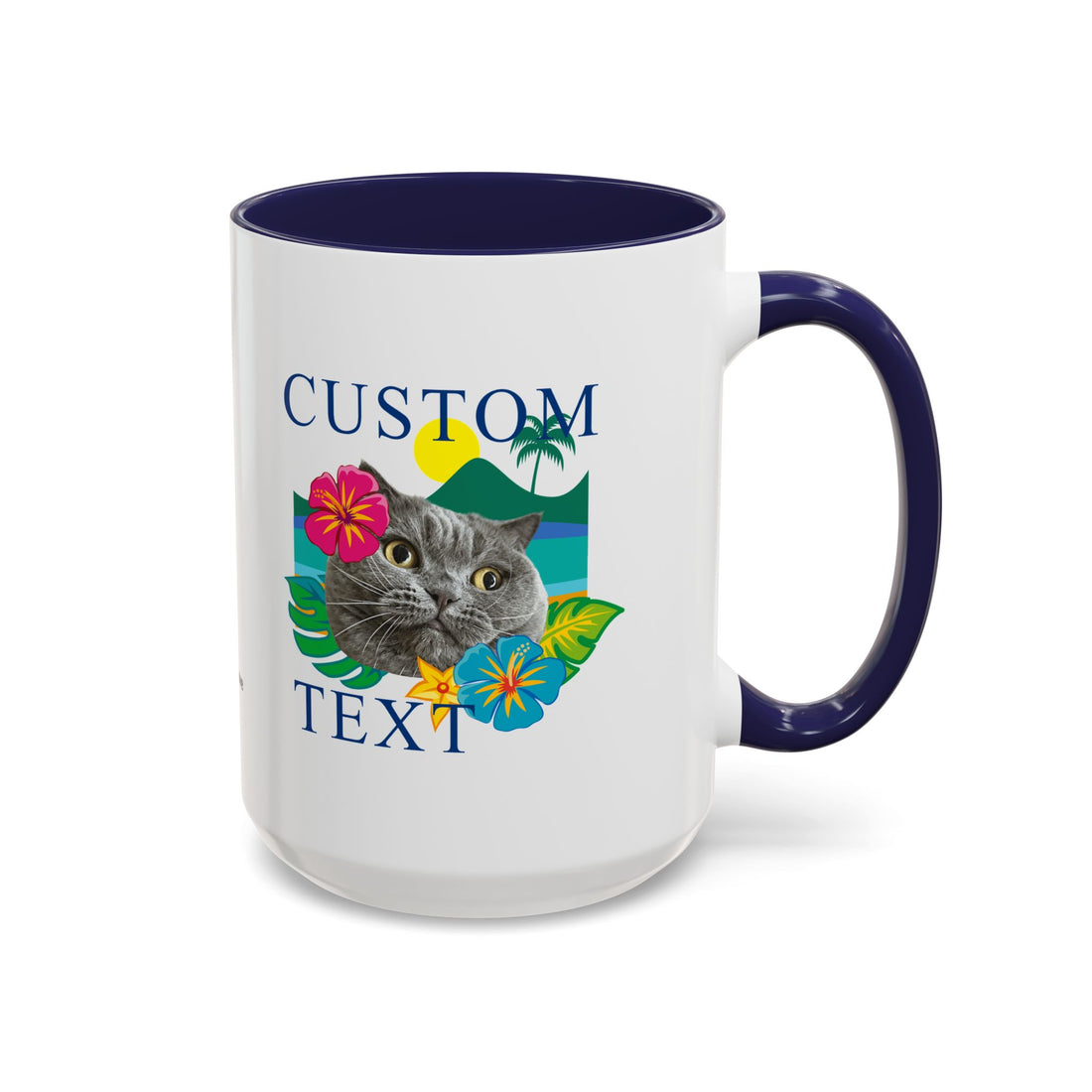 Tropical Summer Cat Mug | Personalized Pet Photo Coffee Cup With Custom Text