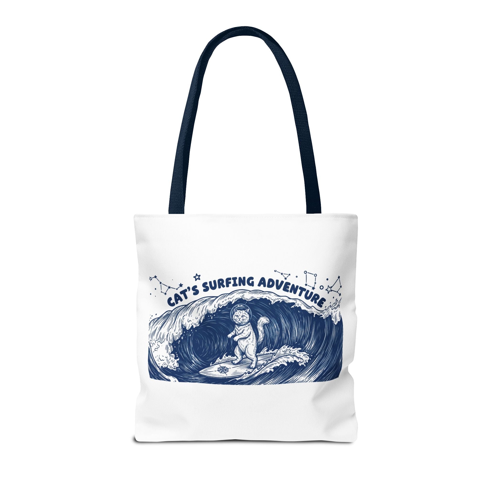 Cat's Surfing Adventure Tote Bag | Vintage Ocean Graphic Canvas Bag