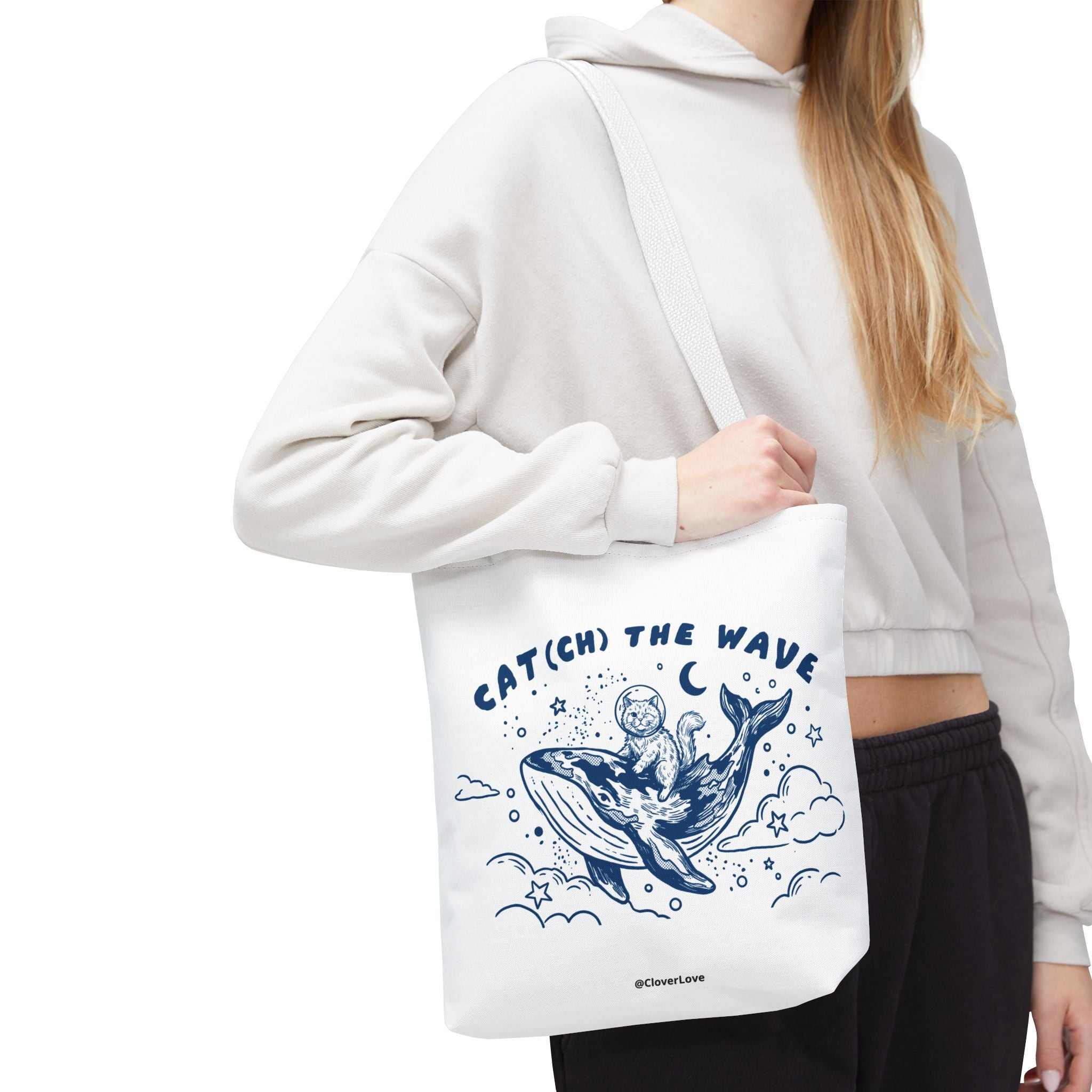 Cat Whale Adventure Tote Bag | Vintage Ocean Graphic Canvas Bag