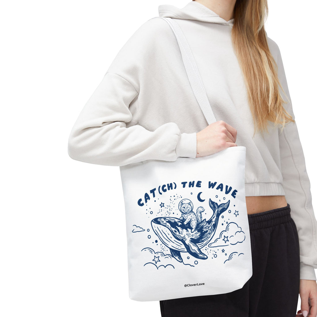 Cat Whale Adventure Tote Bag | Vintage Ocean Graphic Canvas Bag