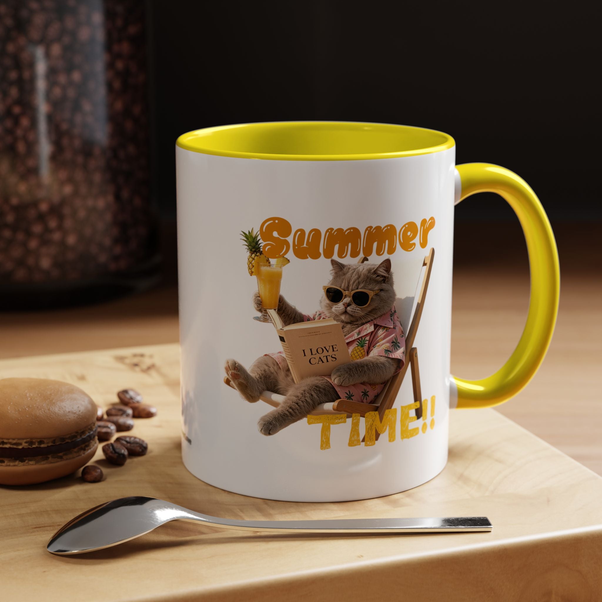 Lustige Katzen-Sommer-Tasse – Süße Strand-Kaffeetasse für Katzenliebhaber