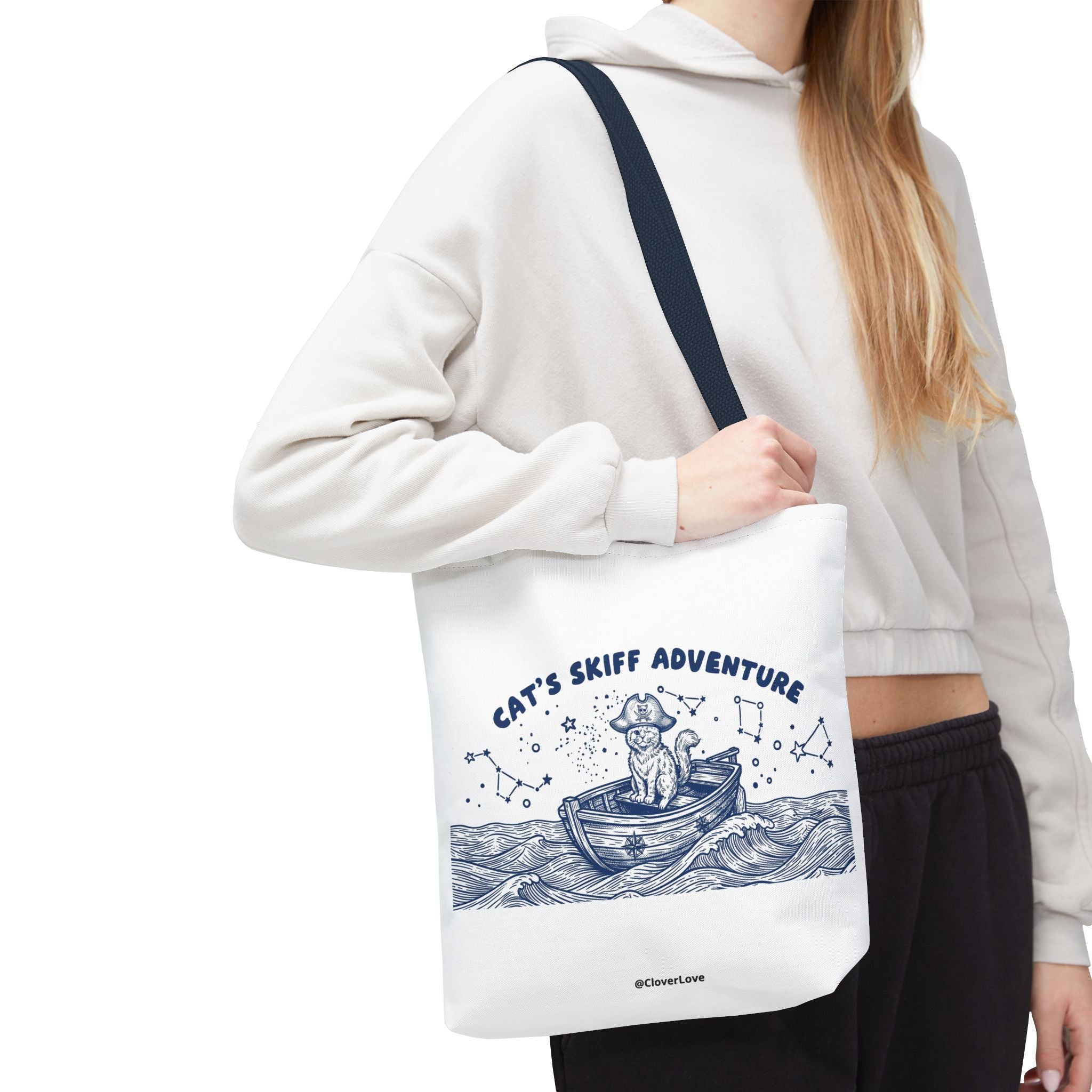 Cat's Skiff Adventure Tote Bag | Vintage Nautical Ocean Canvas Bag