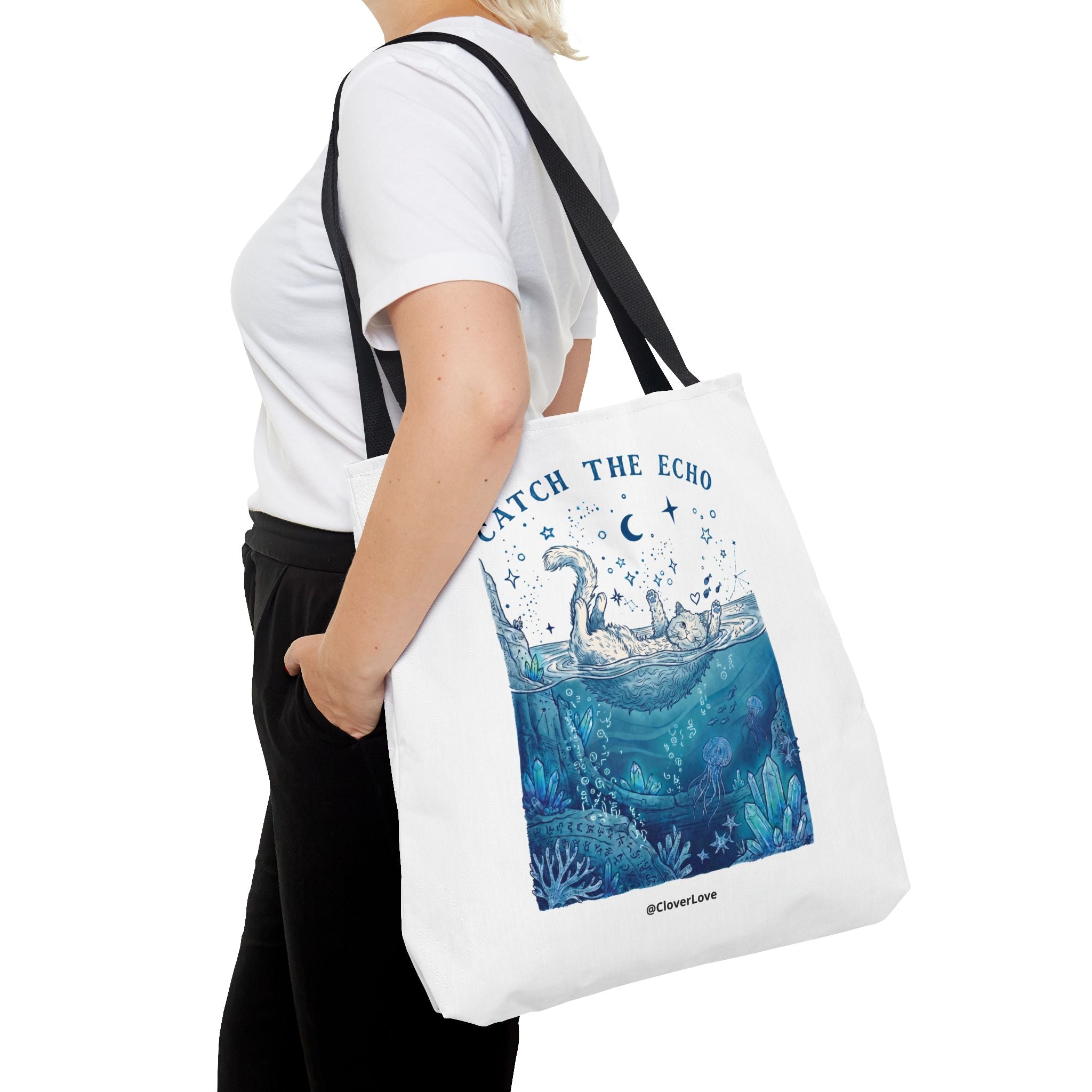 Cat Ocean Adventure Tote Bag | Vintage Underwater Graphic Canvas Bag