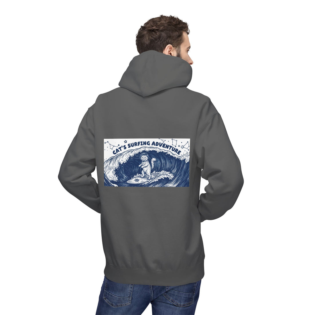 Cat's Surfing Adventure Hoodie | Vintage Ocean Graphic Sweatshirt