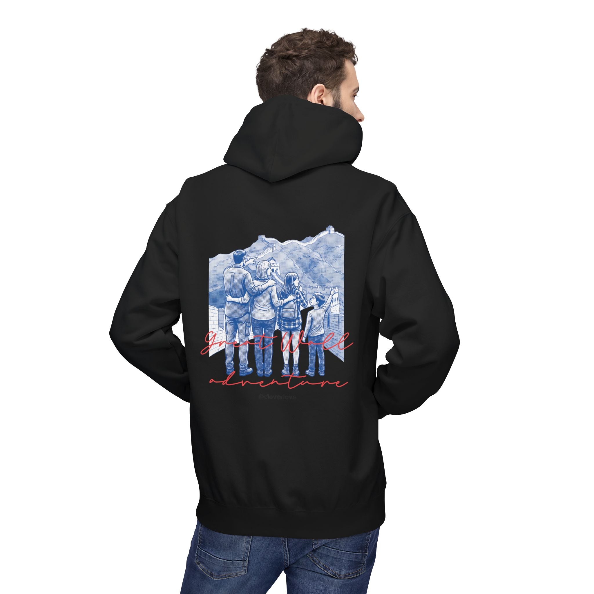 Große Mauer Familienabenteuer Hoodie – Vintage Reise Wahrzeichen Grafik Pullover Sweatshirt
