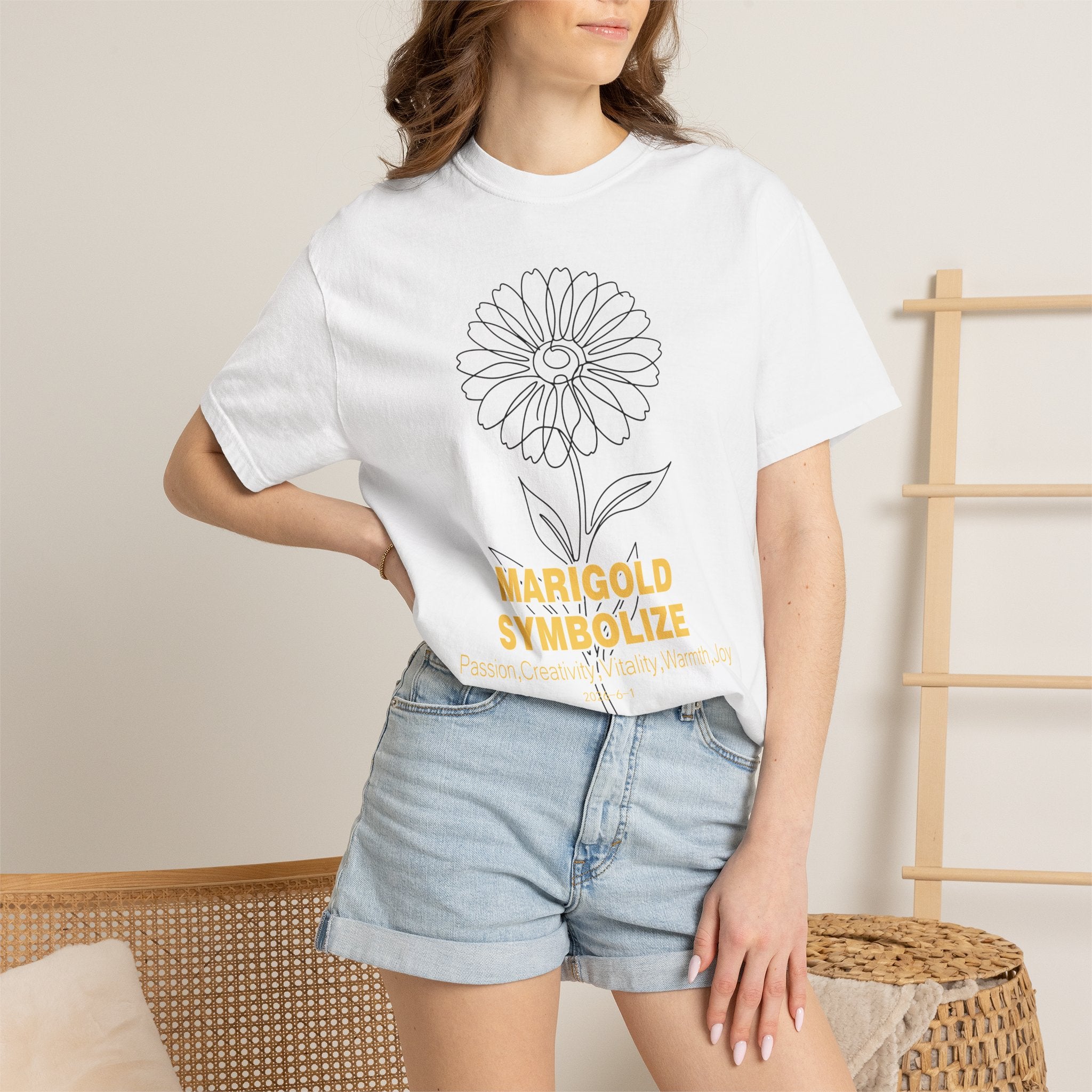 Marigold Flower T-Shirt - Botanical Graphic Shirt for Flower Lovers