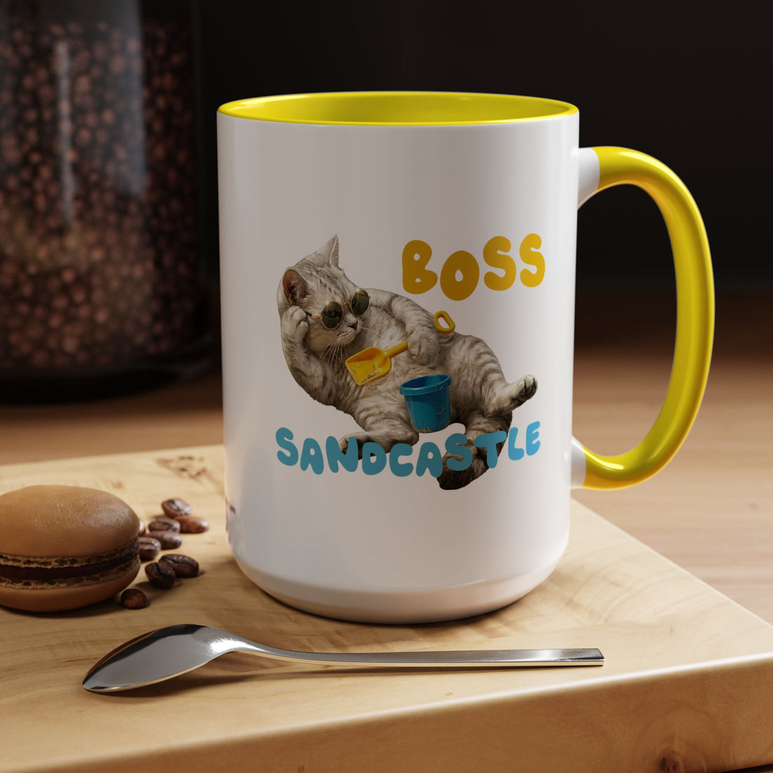 Lustige Sommerkatzen-Tasse | Personalisierte Strandkatzen-Kaffeetasse mit individuellem Text