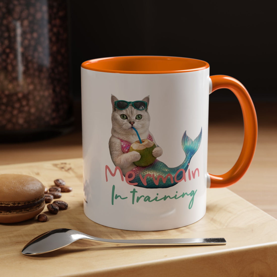 Meerjungfrauenkatze Sommer Tasse | Personalisierte Katzenkaffeetasse mit individuellem Text