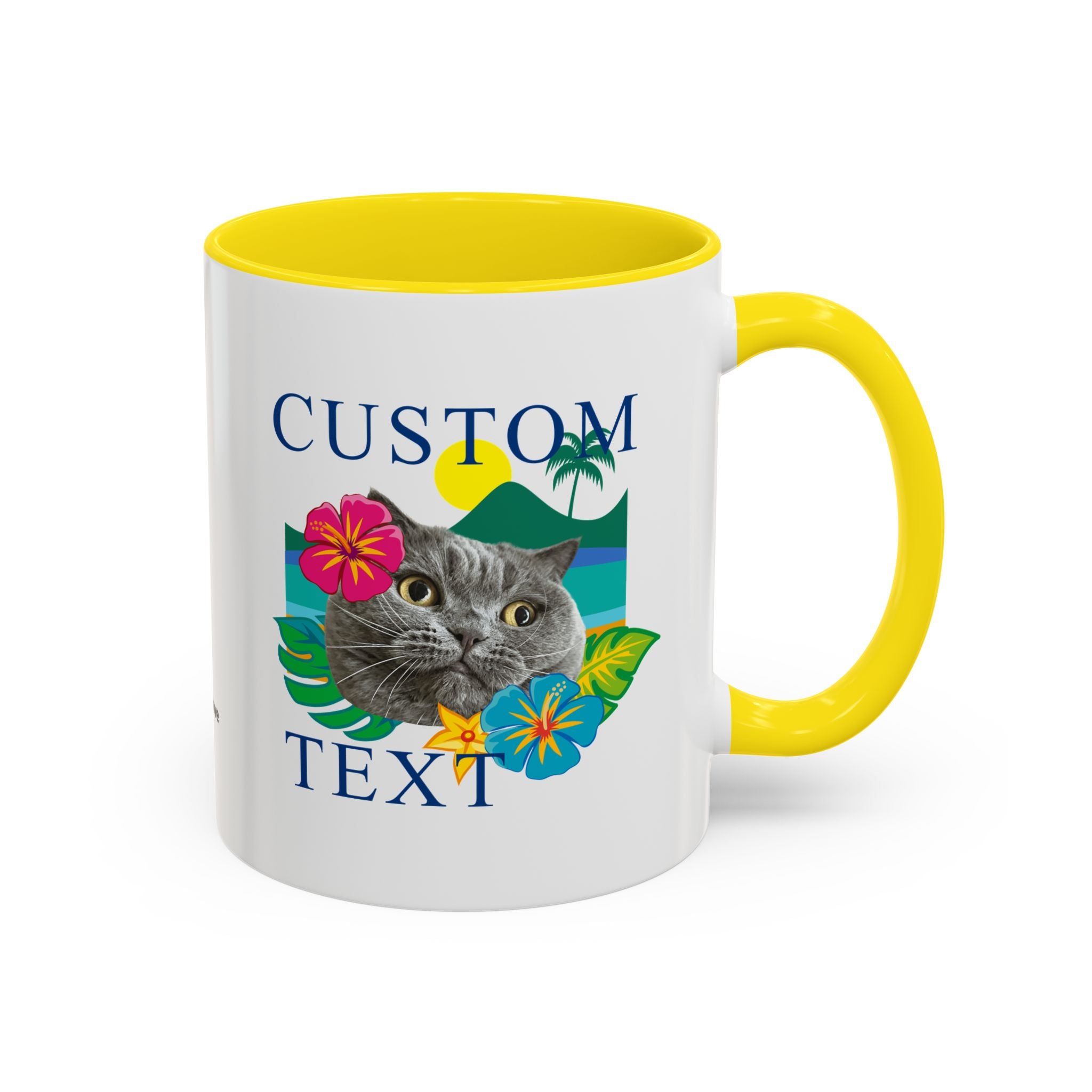 Tropical Summer Cat Mug | Personalized Pet Photo Coffee Cup With Custom Text