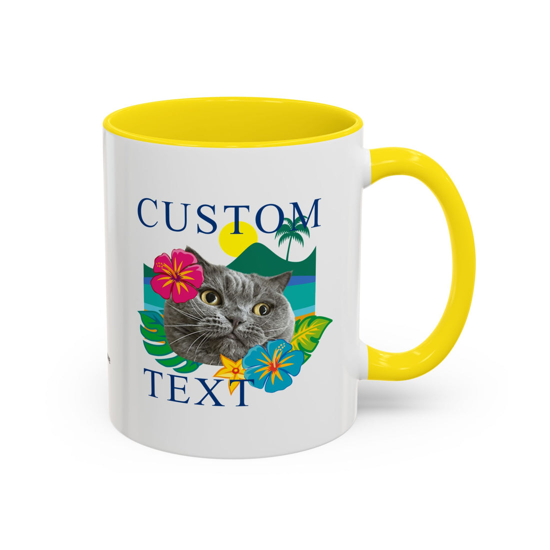 Tropical Summer Cat Mug | Personalized Pet Photo Coffee Cup With Custom Text