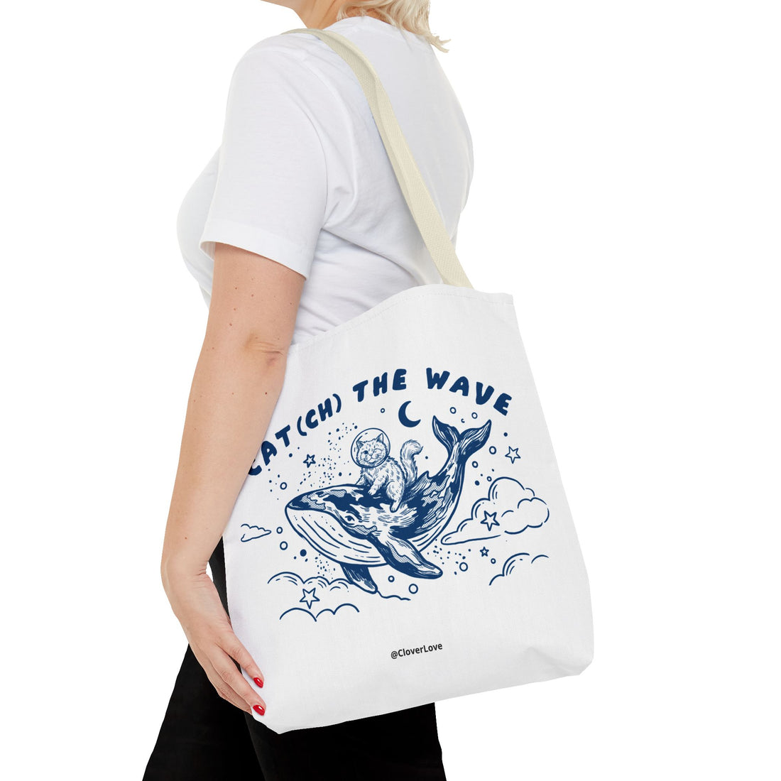 Cat Whale Adventure Tote Bag | Vintage Ocean Graphic Canvas Bag