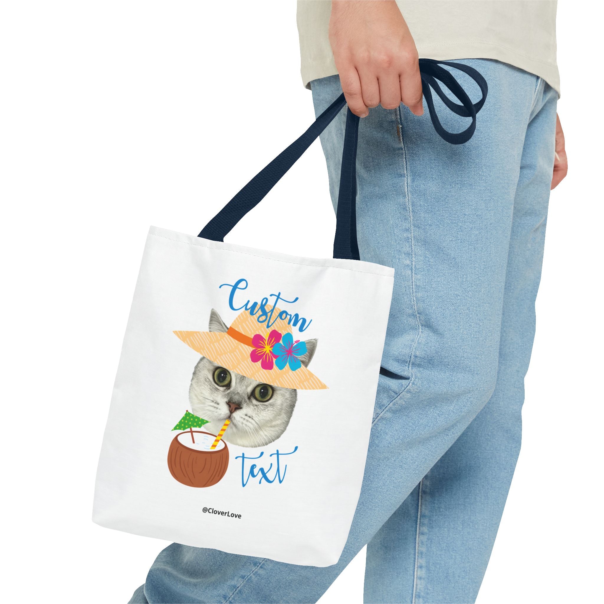 Summer Cat Tote Bag | Personalized Pet Photo Canvas Bag