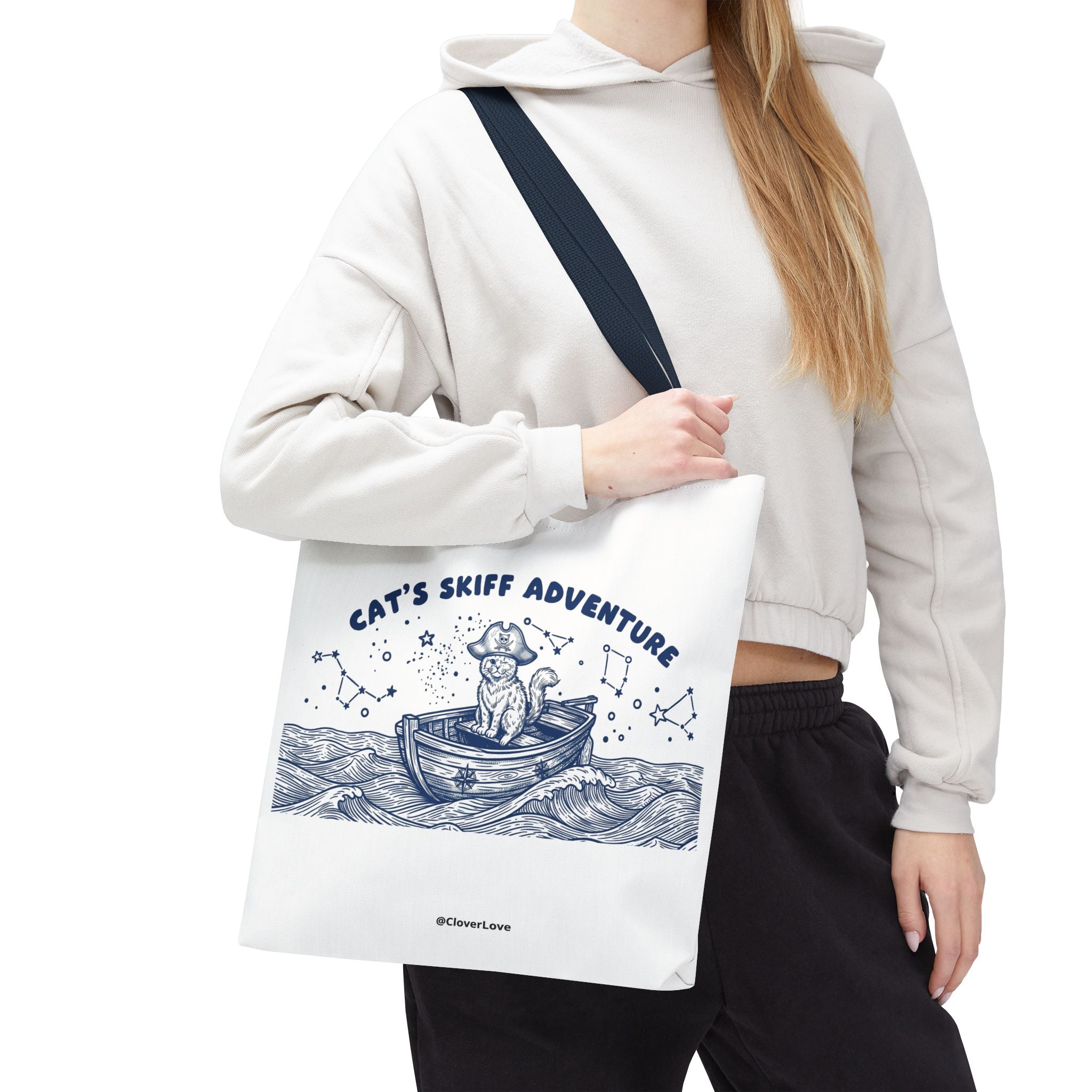 Cat's Skiff Adventure Tote Bag | Vintage Nautical Ocean Canvas Bag