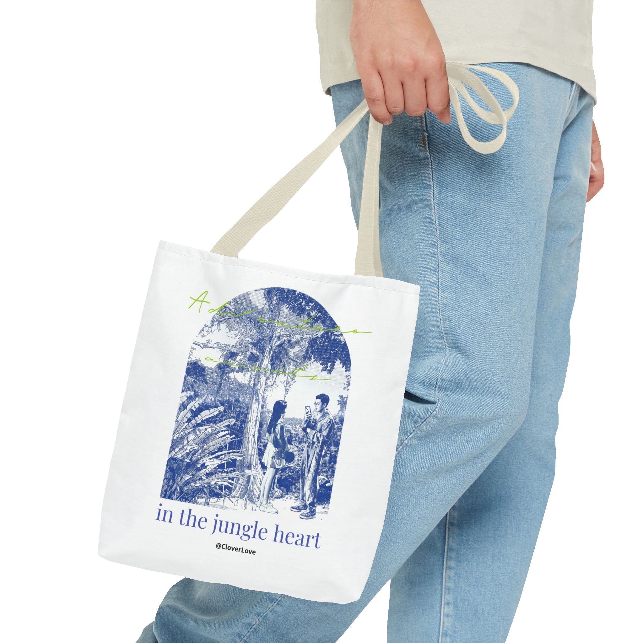 In The Jungle Heart Travel Tote Bag | Vintage Jungle Adventure Canvas Tote Bag