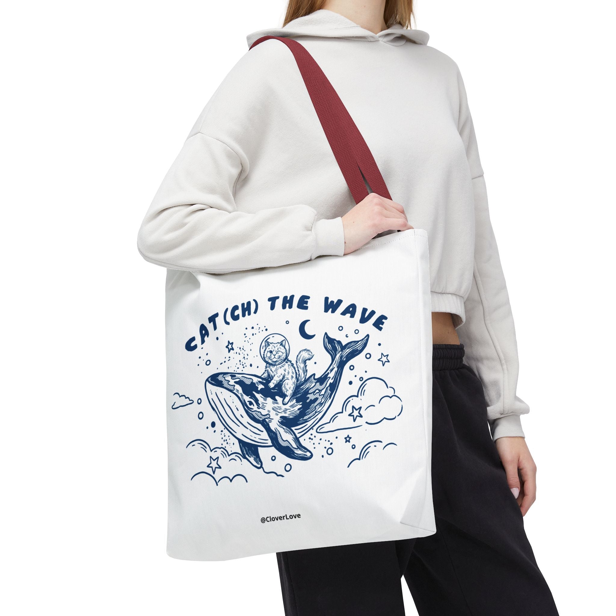 Cat Whale Adventure Tote Bag | Vintage Ocean Graphic Canvas Bag
