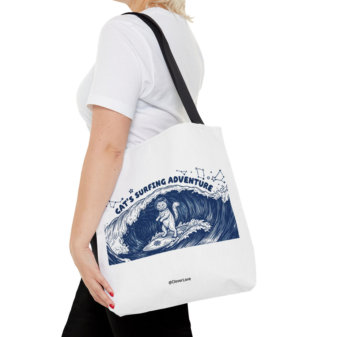 Cat's Surfing Adventure Tote Bag | Vintage Ocean Graphic Canvas Bag