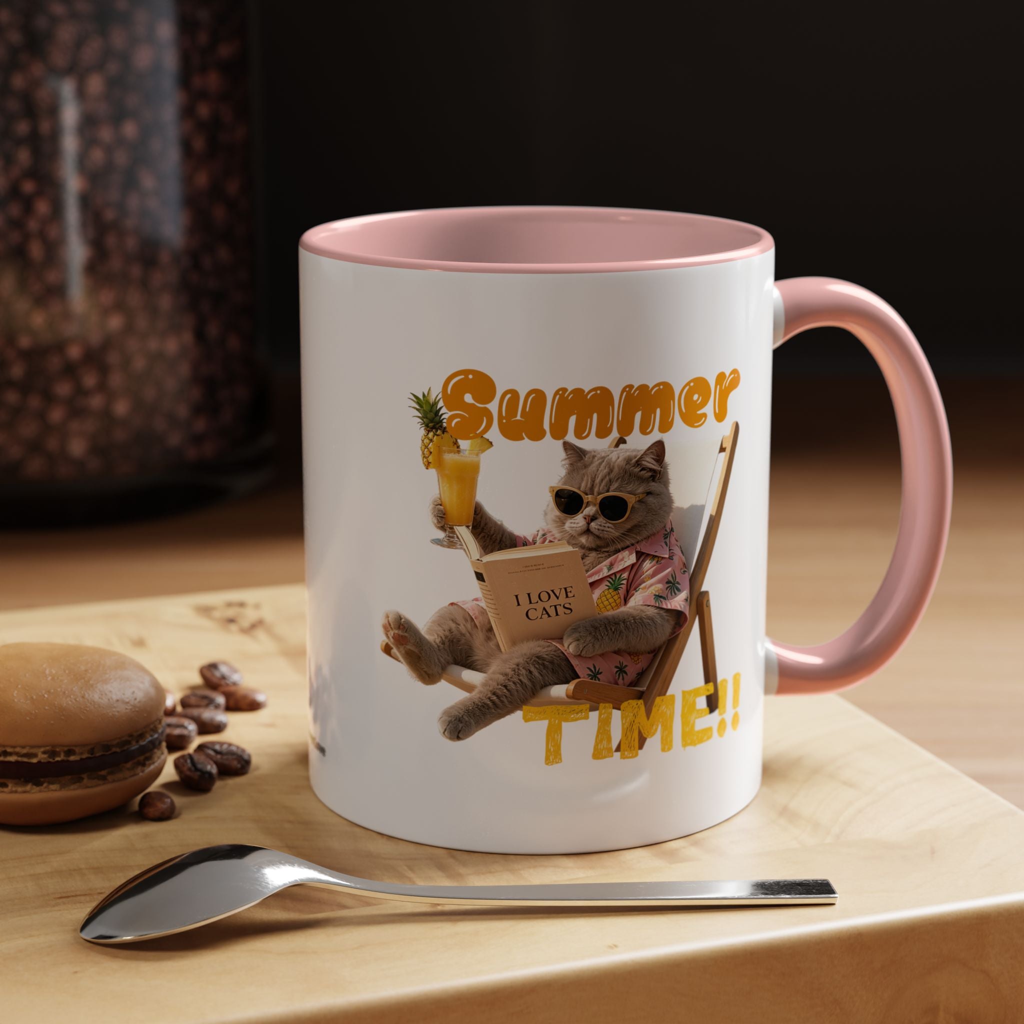 Lustige Katzen-Sommer-Tasse – Süße Strand-Kaffeetasse für Katzenliebhaber